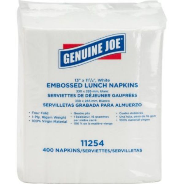 Picture of Genuine Joe GJO11254CT 13 x 11.25 1-ply Embossed Lunch Napkins, White- Pack of 6