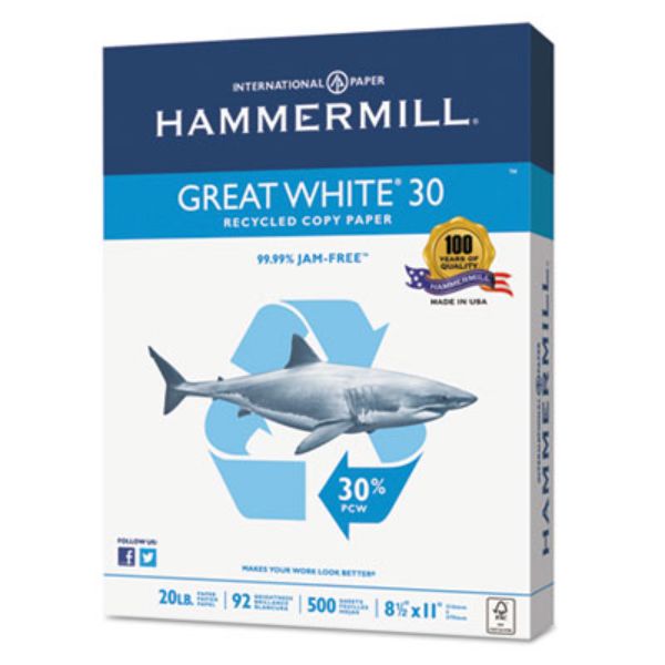 Picture of Hammermill HAM86710 8.5 x 11 20 lbs Hammermill Great 30 Recycled Print Paper, White - 92 Bright, 500 Sheets Per Ream