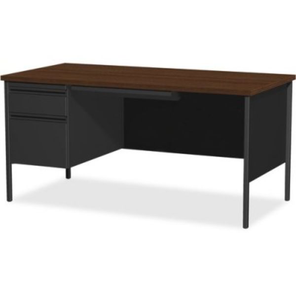 30 x 66 in. Fortress Series Left-Pedestal Desk, Black Walnut, Laminated & Walnut