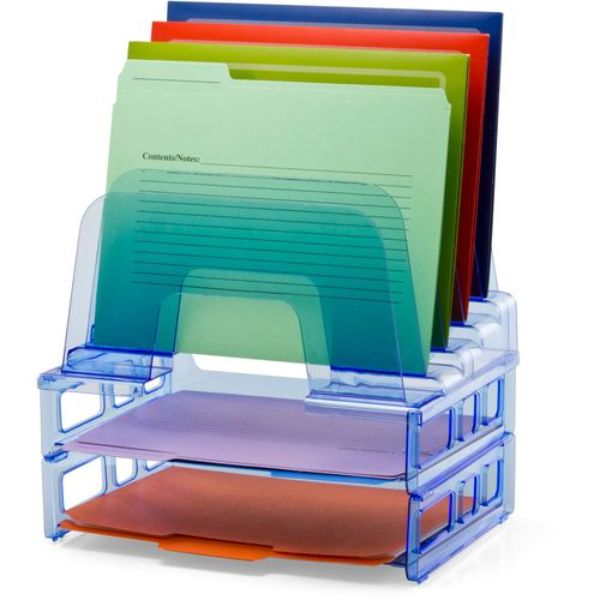 Picture of Officemate OIC23211 Large Incline Sorter with 2 Letter Tray Set&#44; Transparent Blue
