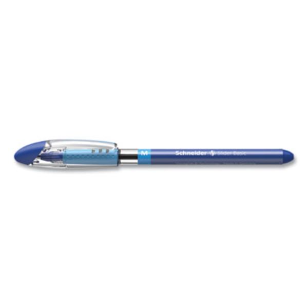 0.8mm Schneider Slider Stick Ballpoint Pen, Blue & Silver Barrel - Pack of 10
