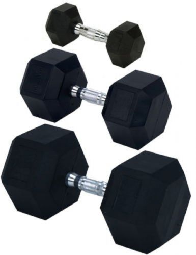 Rubber Encased Solid Hex Dumbbell, 50 lbs