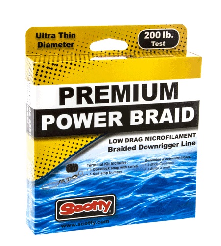 Scotty Low Drag Microfilament Premium Power Braid Downrigger Line with Terminal Fastening Kit - 400'