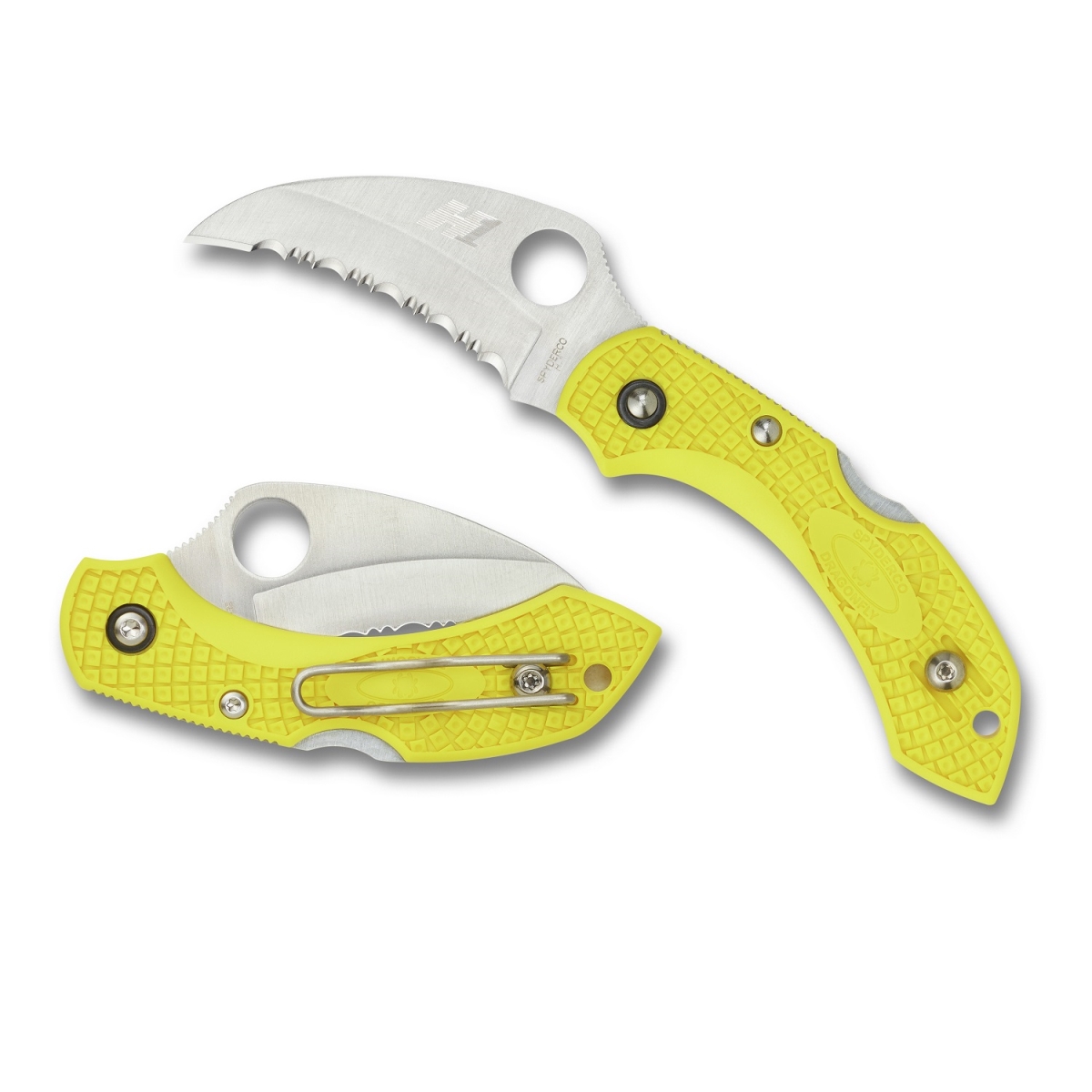 4015986 2.25 in. Dragonfly 2 Knife with H1 Hawkbill Serrated FRN Handle, Yellow -  SPYDERCO