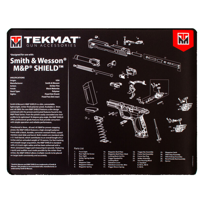 1125978 20 x 15 in. Ultra Smith & Wesson MP Shield Gun Cleaning Mat