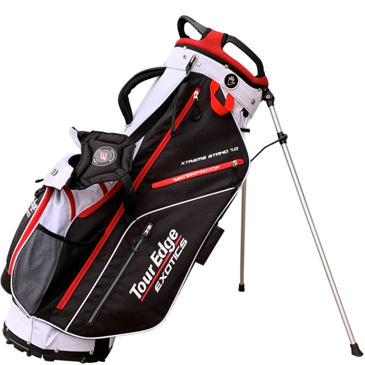 Picture of Tour Edge 1130148 Exotics Xtreme Golf Bag with Stand&#44; Black&#44; Red & White - Size 7