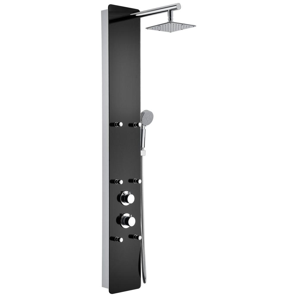 Picture of Anzzi SP-AZ018 59 in. Melody 6-Jetted Full Body Shower Panel with Heavy Rain Shower & Spray Wand in Black Deco-Glass