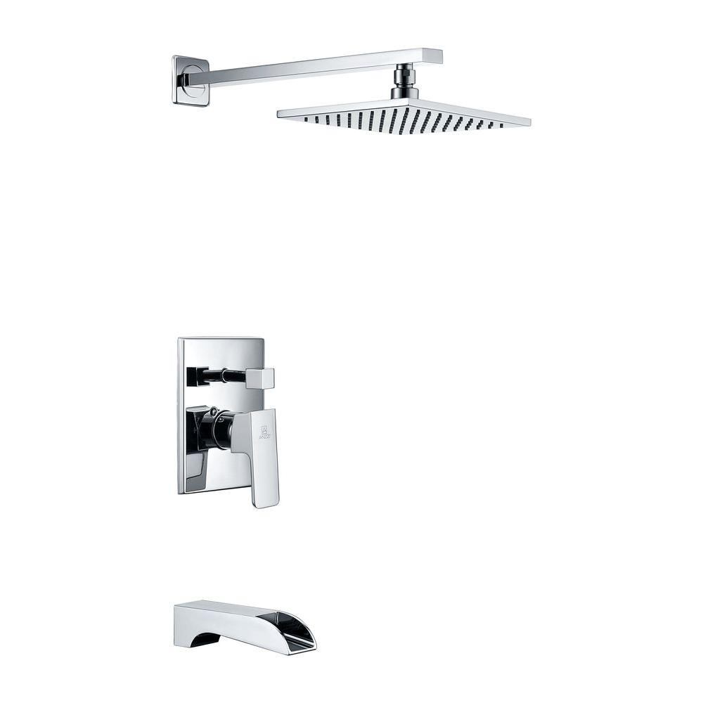 Picture of Anzzi SH-AZ037 Mezzo Series Single Handle Wall Mounted Showerhead & Bath Faucet Set in Polished Chrome