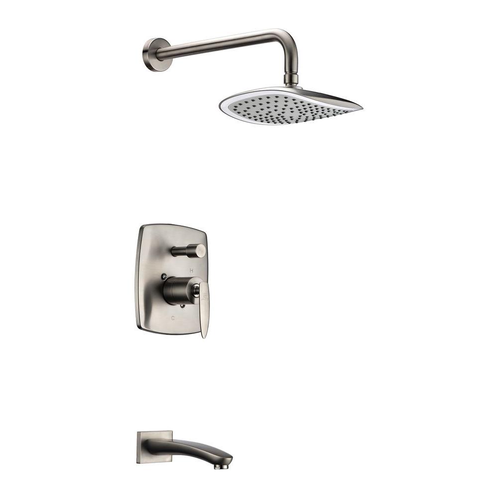 Picture of Anzzi L-AZ026BN Tempo Series Single Handle Wall Mounted Showerhead & Bath Faucet Set in Brushed Nickel