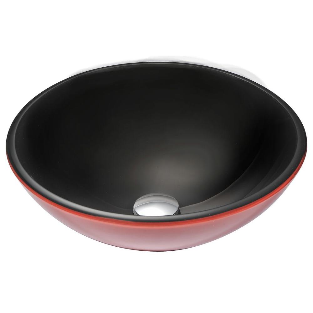 Picture of Anzzi LS-AZ041 Chord Series Deco-Glass Vessel Sink in Lustrous Black & Red with Matching Chrome Waterfall Faucet