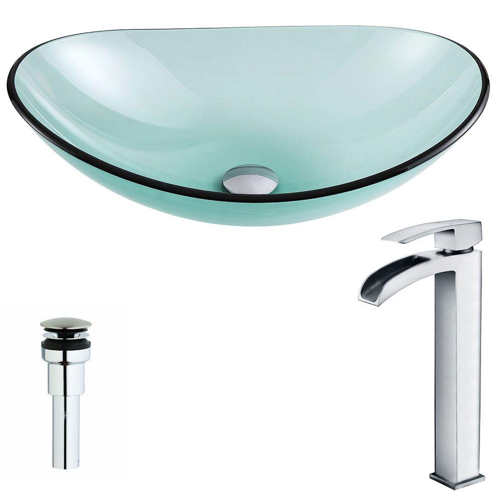 Picture of Anzzi LSAZ045-096B Enti Series Deco-Glass Vessel Sink in Lustrous Blue with Enti Faucet in Brushed Nickel