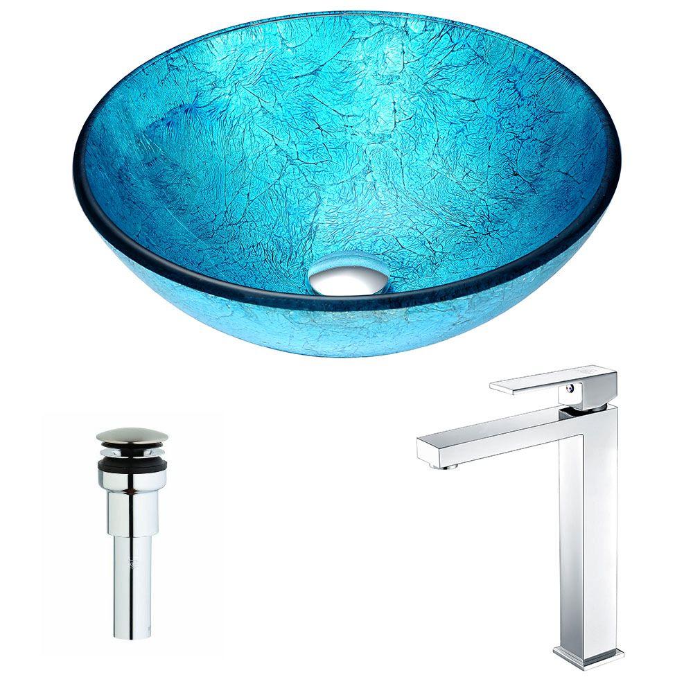 Picture of Anzzi LSAZ047-097 Accent Series Deco-Glass Vessel Sink in Emerald Ice with Key Faucet in Polished Chrome