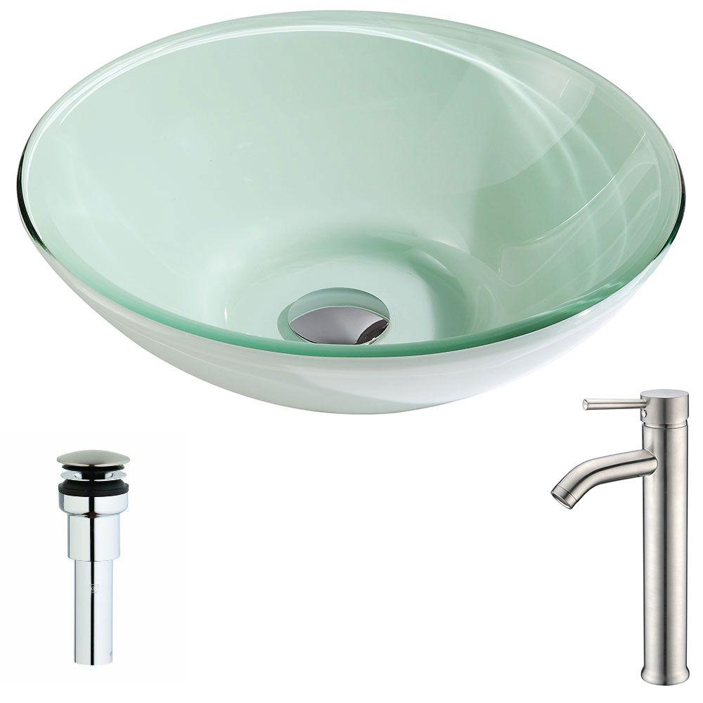 Picture of Anzzi LSAZ051-095B Meno Series Deco-Glass Vessel Sink in Lustrous Blue with Harmony Faucet in Brushed Nickel