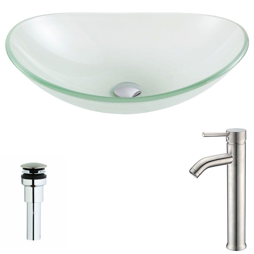 Picture of Anzzi LSAZ027-097B Clavier Series Deco-Glass Vessel Sink in Lustrous Blue with Key Faucet in Brushed Nickel