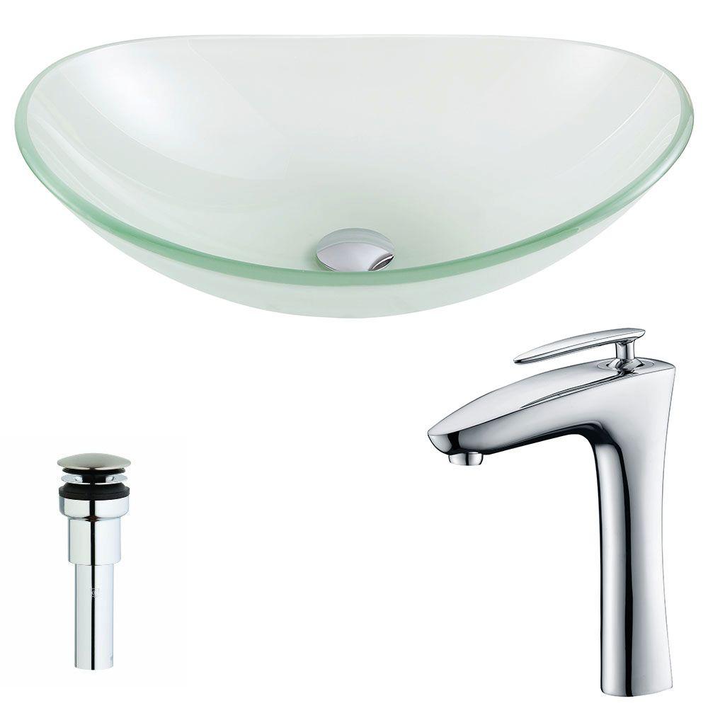 Picture of Anzzi LSAZ027-041 Clavier Series Deco-Glass Vessel Sink in Lustrous Blue with Fann Faucet in Chrome