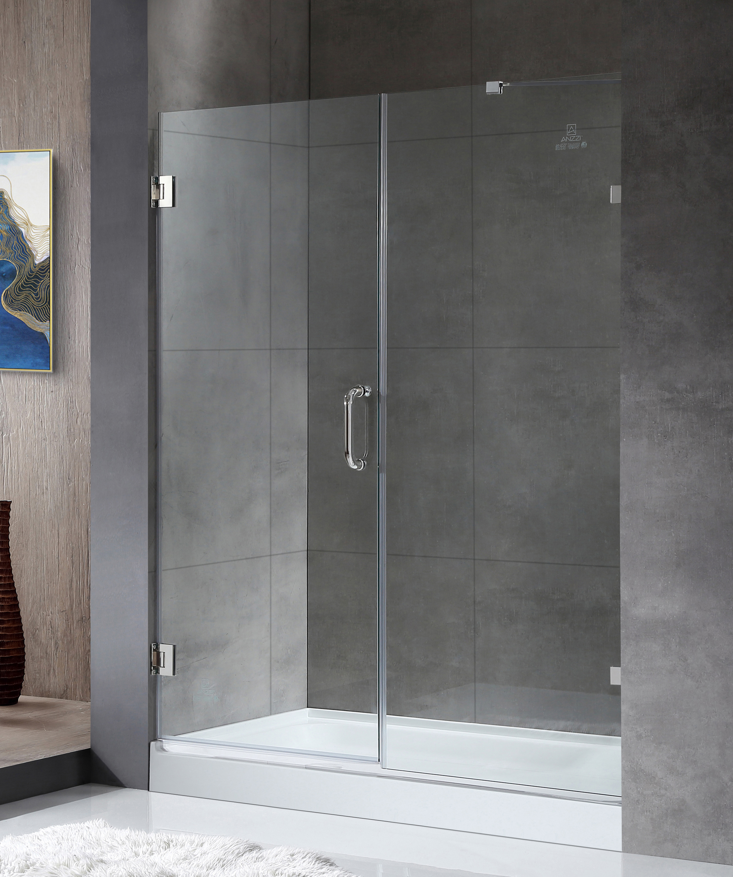 Picture of Anzzi SD-AZ07-01CH 72 x 60 x 0.38 in. Consort Series Frameless Hinged Alcove Shower Door&#44; Polished Chrome with Handle