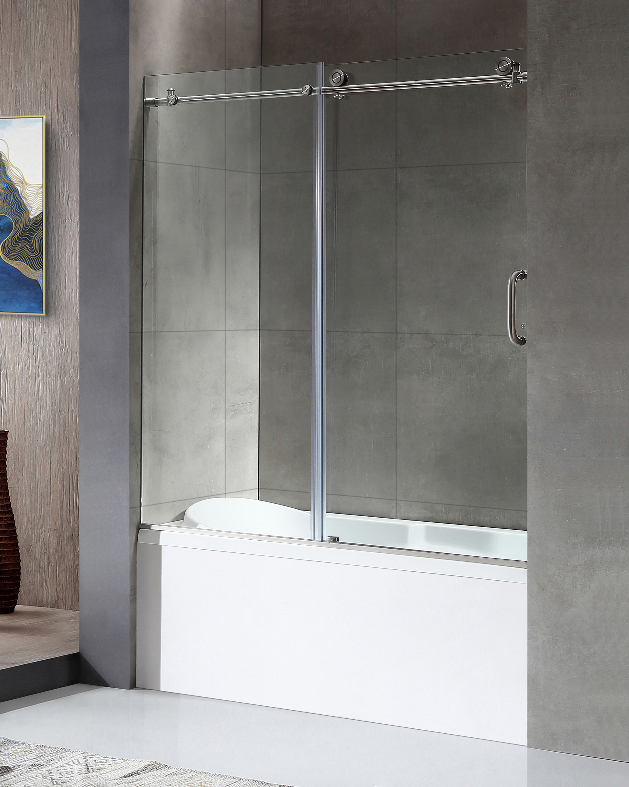 Picture of Anzzi SD-AZ17-01BN 62 x 59 x 0.38 in. Don Series Frameless Sliding Tub Door&#44; Brushed Nickel with Handle
