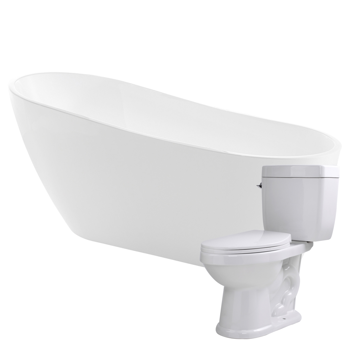 Anzzi FTAZ093-T055 Trend 67 in. Acrylic Flatbottom Non-Whirlpool Bathtub in White with Kame 2-Piece 1.28 GPF Single Flush Toilet -  SWCORP