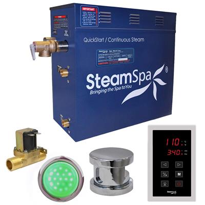 Picture of SteamSpa INT450CH-A 4.5 kW Indulgence QuickStart Acu-Steam Bath Generator Pack with Built-in Auto Drain, Polished Chrome