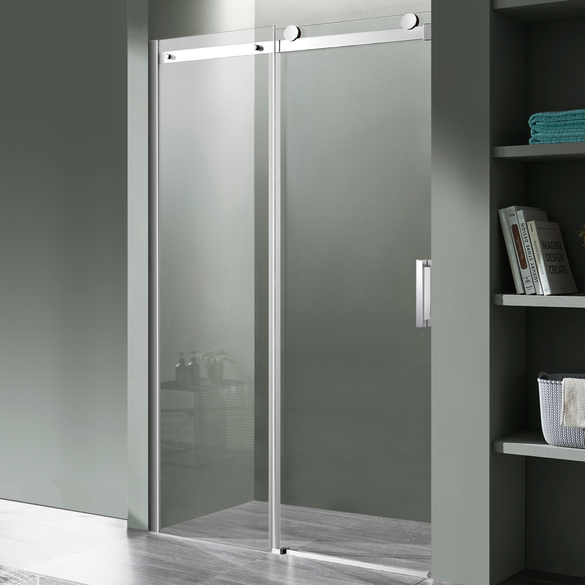 Picture of Anzzi SD-FRLS05701CH 48 x 76 in. Rhodes Series Frameless Sliding Shower Door with Handle&#44; Chrome