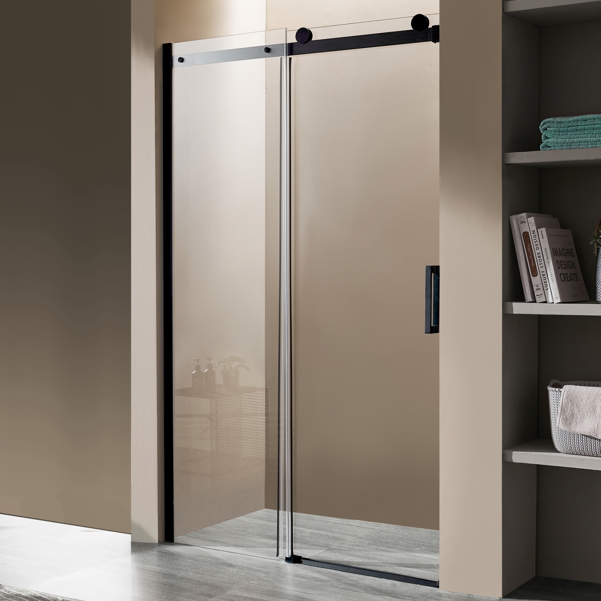 Picture of Anzzi SD-FRLS05702MB 60 x 76 in. Rhodes Series Frameless Sliding Shower Door with Handle, Matte Black