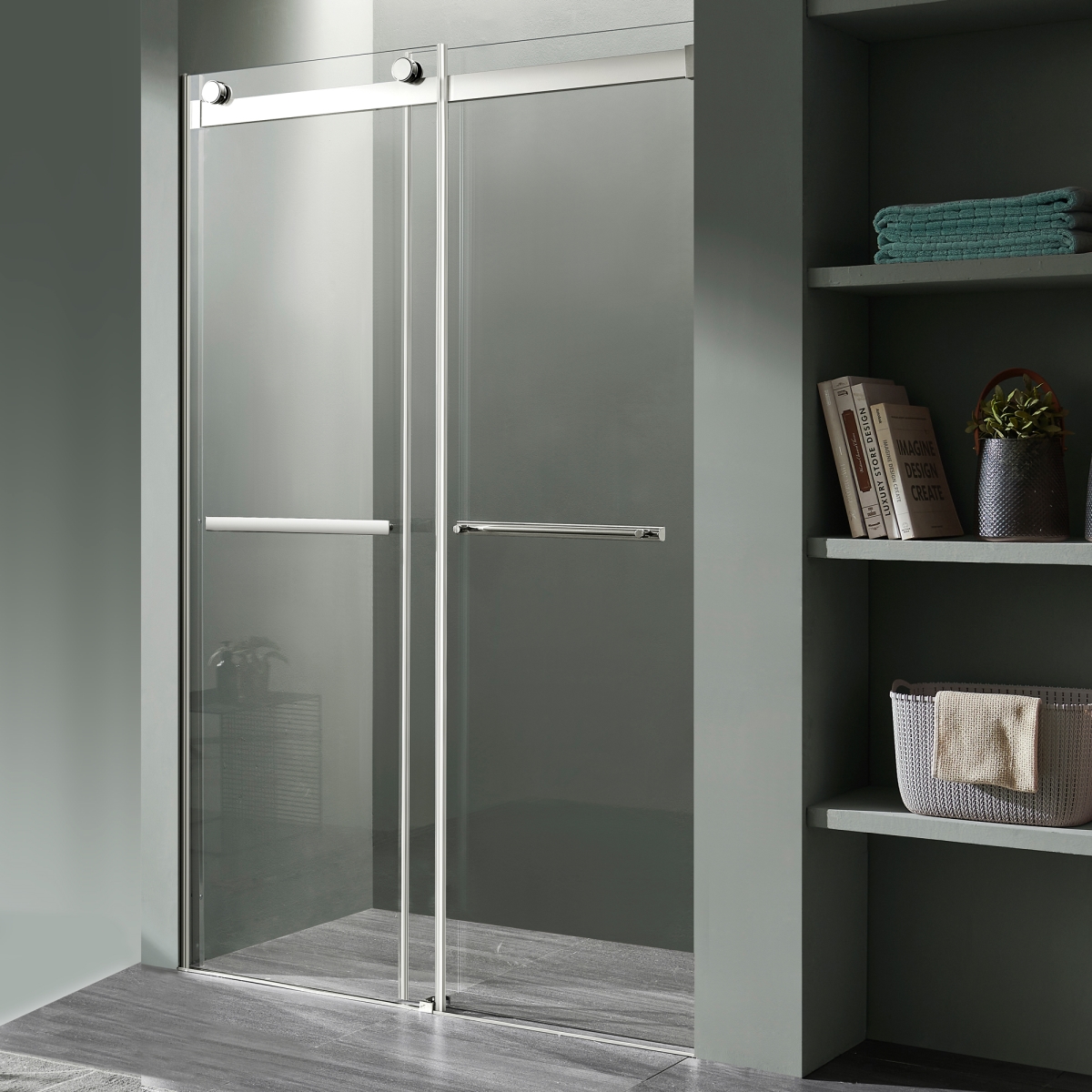 Picture of Anzzi SD-FRLS05802CH 60 x 76 in. Kahn Series Frameless Sliding Shower Door with Horizontal Handle, Chrome
