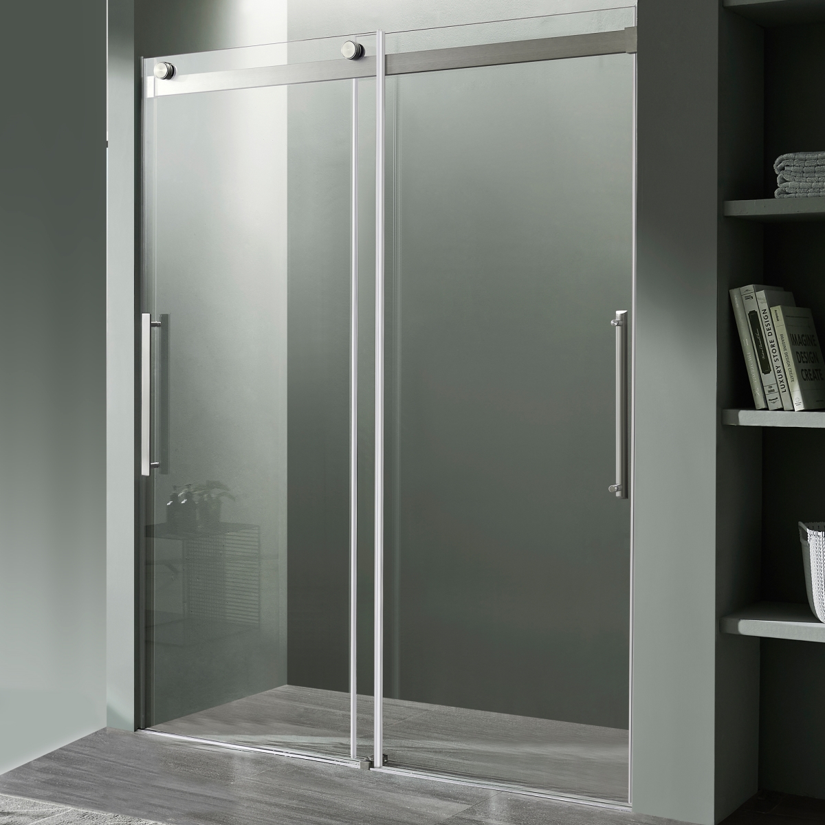 Picture of Anzzi SD-FRLS05901BN 48 x 76 in. Stellar Series Frameless Sliding Shower Door with Handle, Brushed Nickel