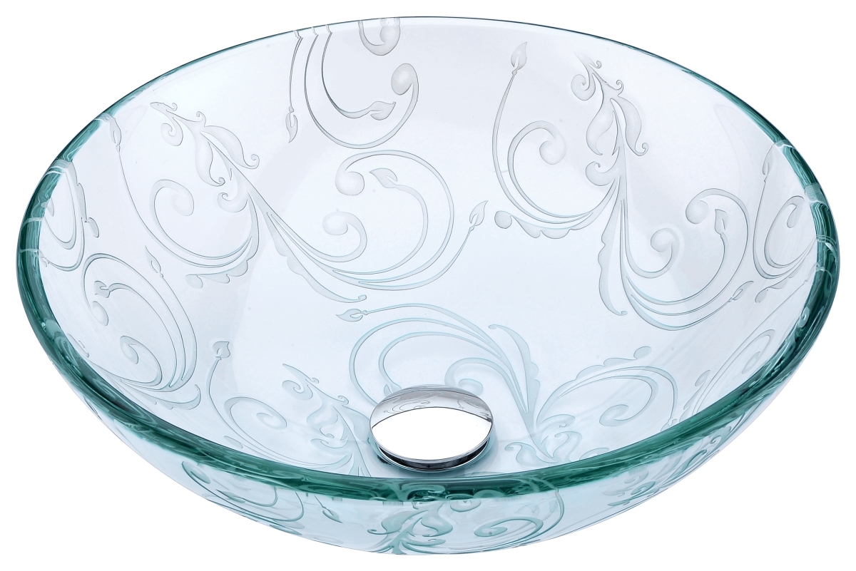 Picture of Anzzi S214 19.5 L x 15.4 x 5.7 in. Kolokiki Series Vessel Sink with Pop-Up Drain & Floral Design&#44; Crystal Clear