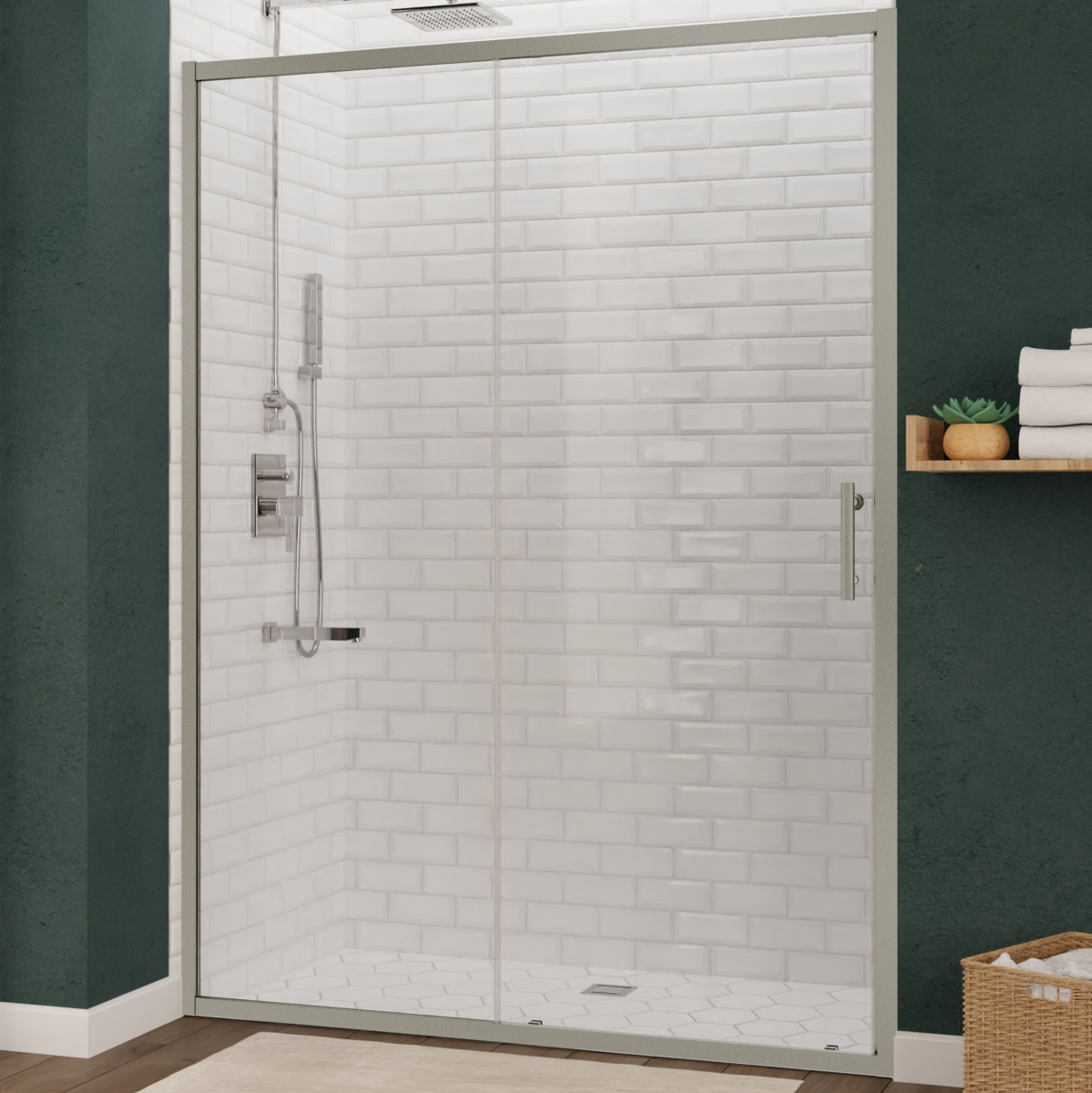 Picture of Anzzi SD-AZ052-01BN 48 x 72 in. Halberd Series Framed Shower Door with Tsunami Guard&#44; Brushed Nickel
