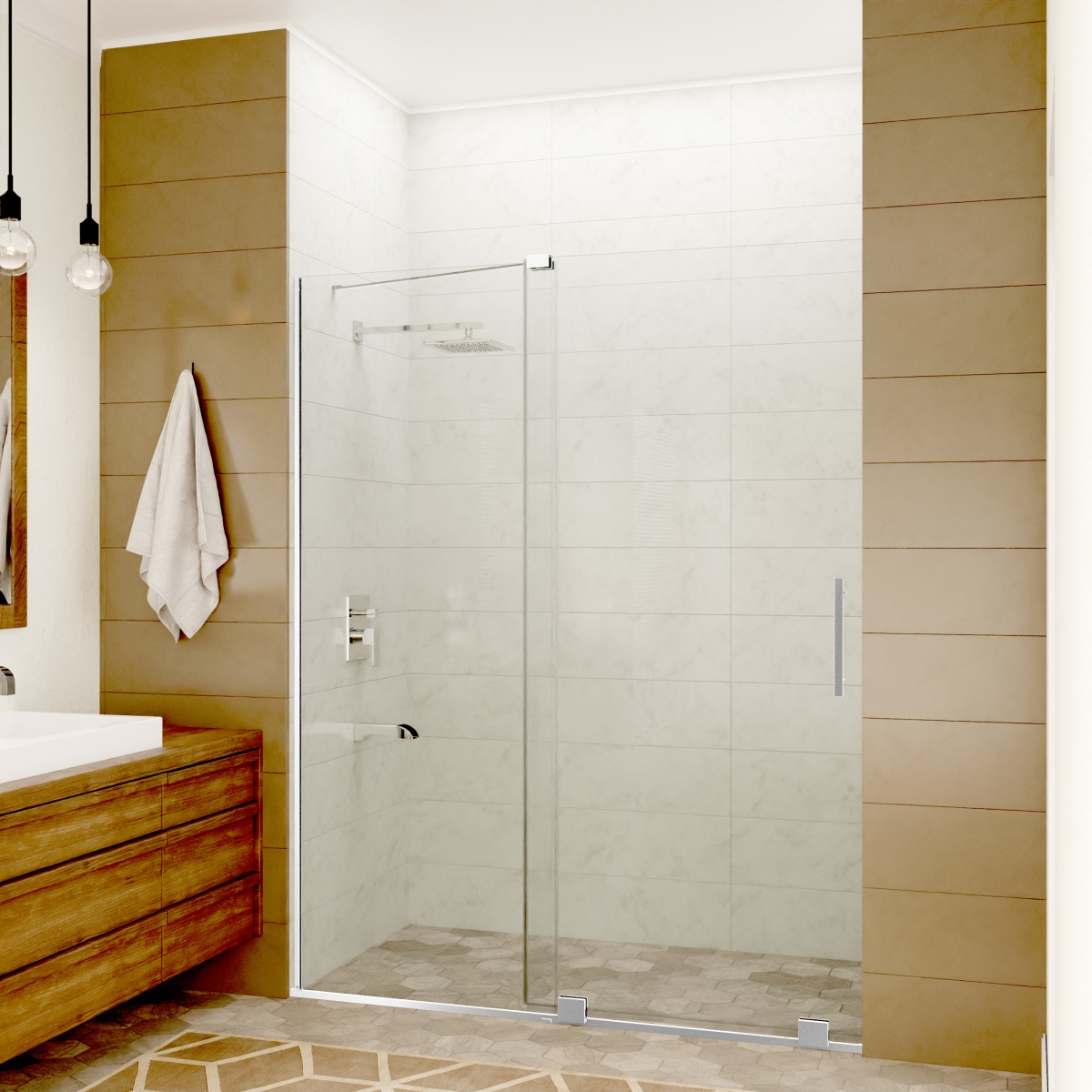 Picture of Anzzi SD-AZ055-01CH 60 x 76 in. Longboat Series Semi-Frameless Shower Door with Tsunami Guard, Polished Chrome