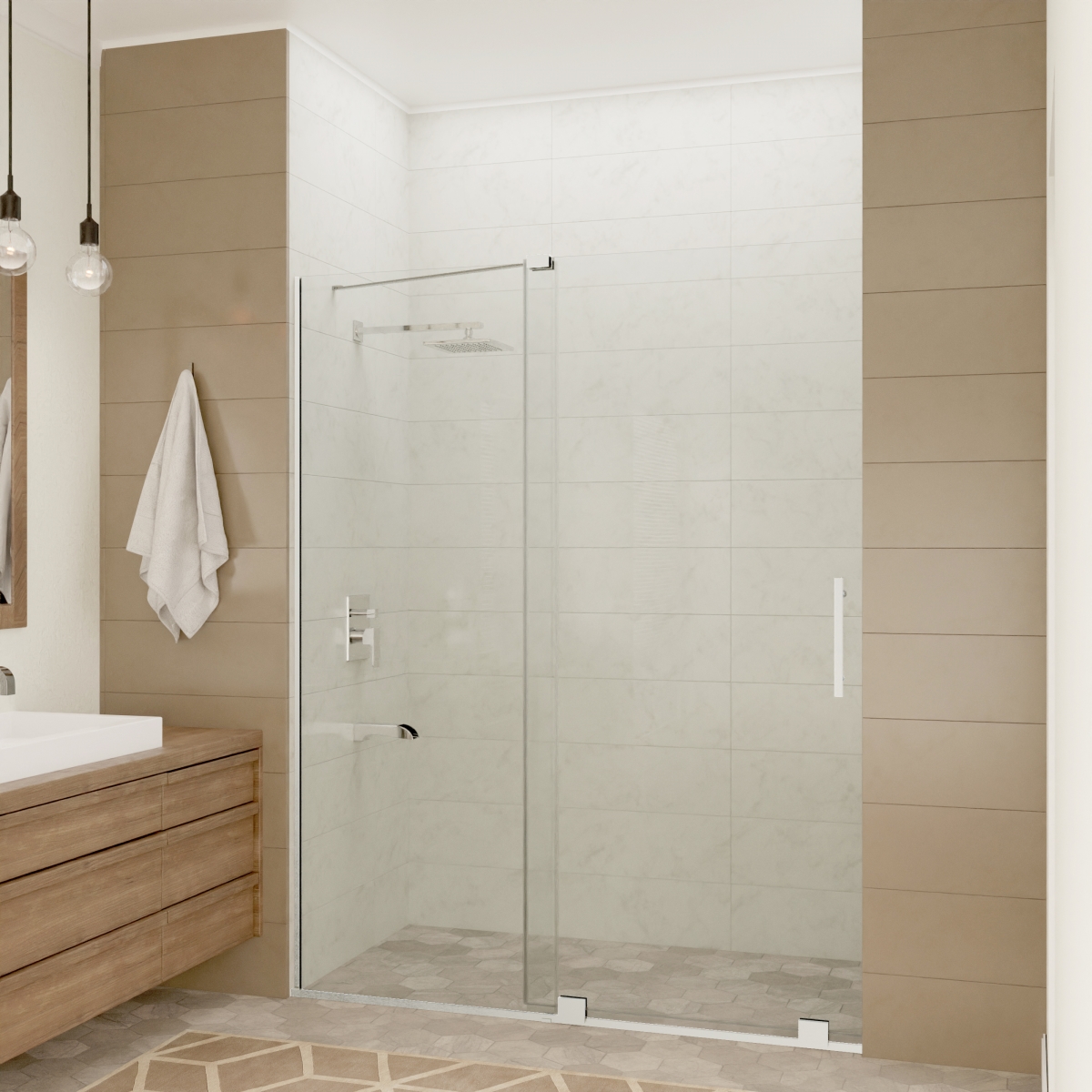Picture of Anzzi SD-AZ055-01BN 60 x 76 in. Longboat Series Semi-Frameless Shower Door with Tsunami Guard, Brushed Nickel