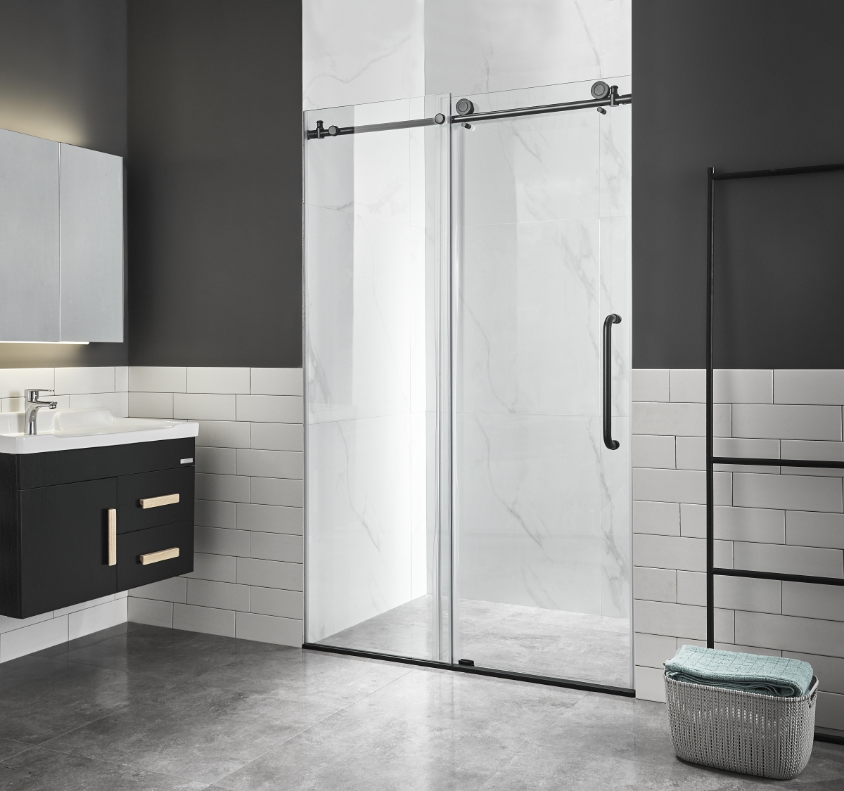 Picture of Anzzi SD-AZ13-01MB 48 x 76 in. Madam Series Frameless Sliding Shower Door with Handle, Matte Black