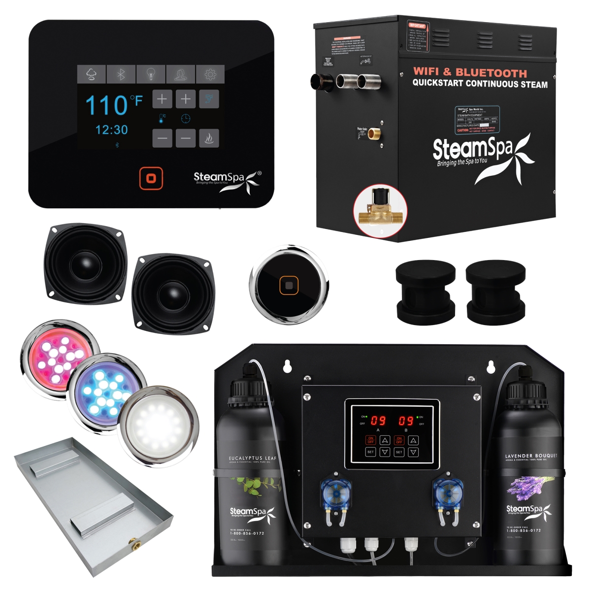 BKT1050MK-ADP 10.5kW Black Series Wi-Fi & Bluetooth QuickStart Steam Bath Generator Pack with Dual Aroma Pump, Matte Black
