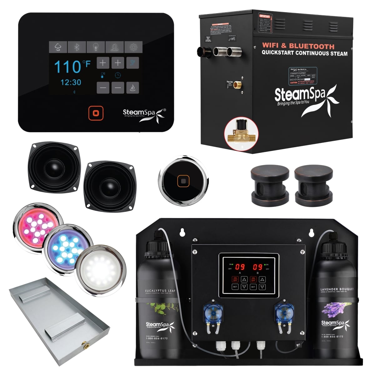 BKT1050ORB-ADP 10.5kW Black Series Wi-Fi & Bluetooth QuickStart Steam Bath Generator Pack with Dual Aroma Pump, Oil Rubbed Bronze