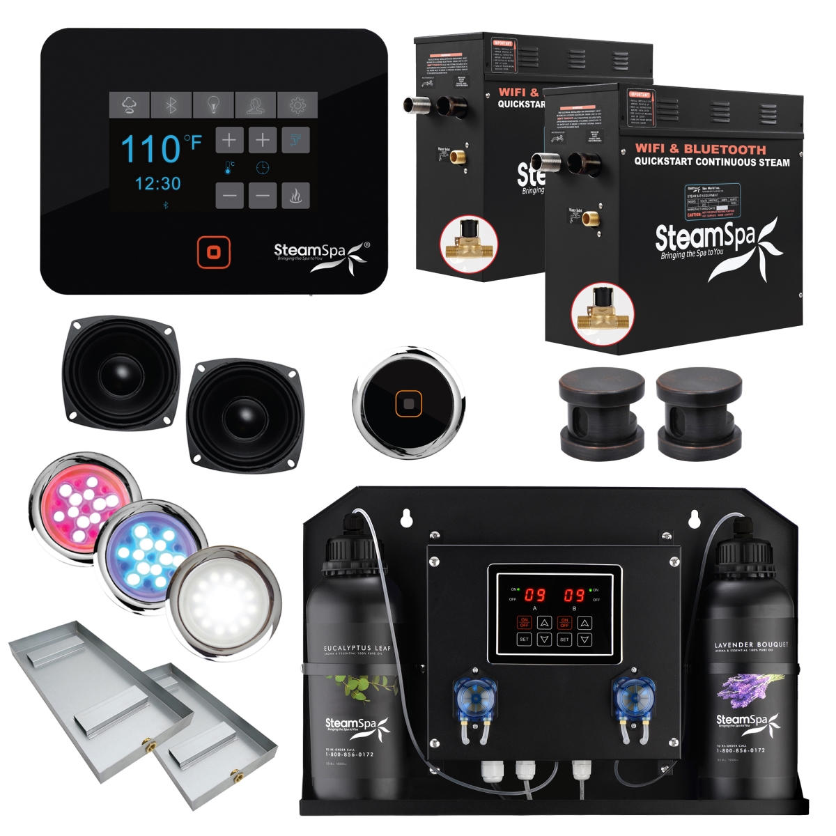 BKT1500ORB-ADP 2 x 7.5kW Black Series Wi-Fi & Bluetooth QuickStart Steam Bath Generator Pack w Dual Aroma Pump, Oil Rubbed Bronze