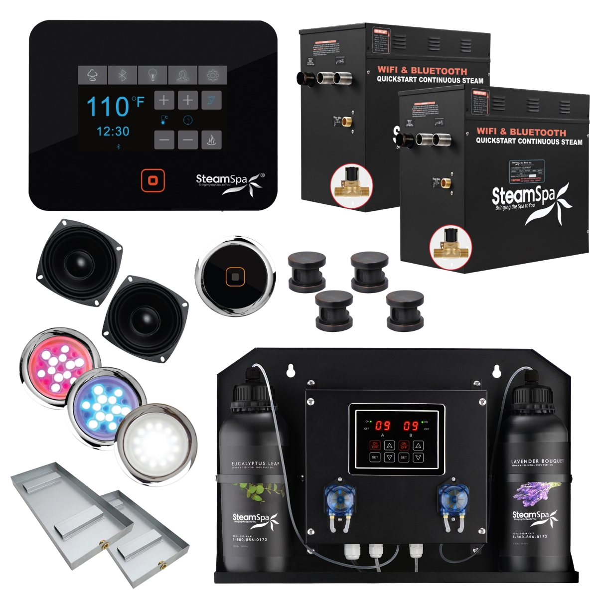 BKT2100ORB-ADP 2 x 10.5kW Black Series Wi-Fi & Bluetooth QuickStart Steam Bath Generator Pack & Dual Aroma Pump, Oil Rubbed Bronze