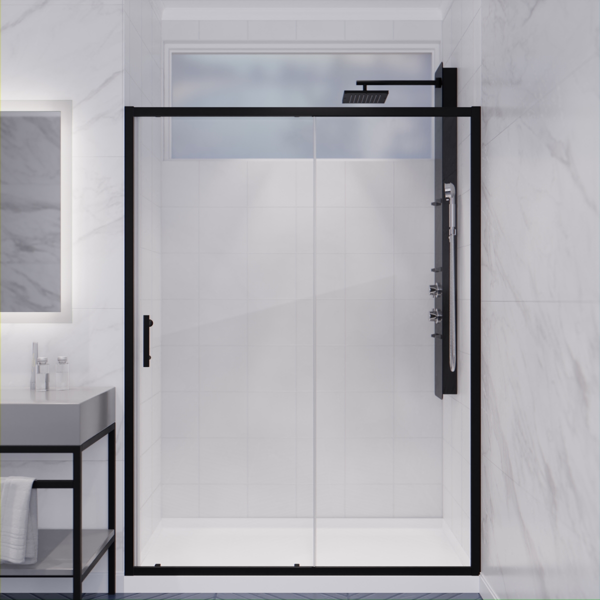 48 x 72 in. Halberd Framed Shower Door with Tsunami Guard in Matte Black