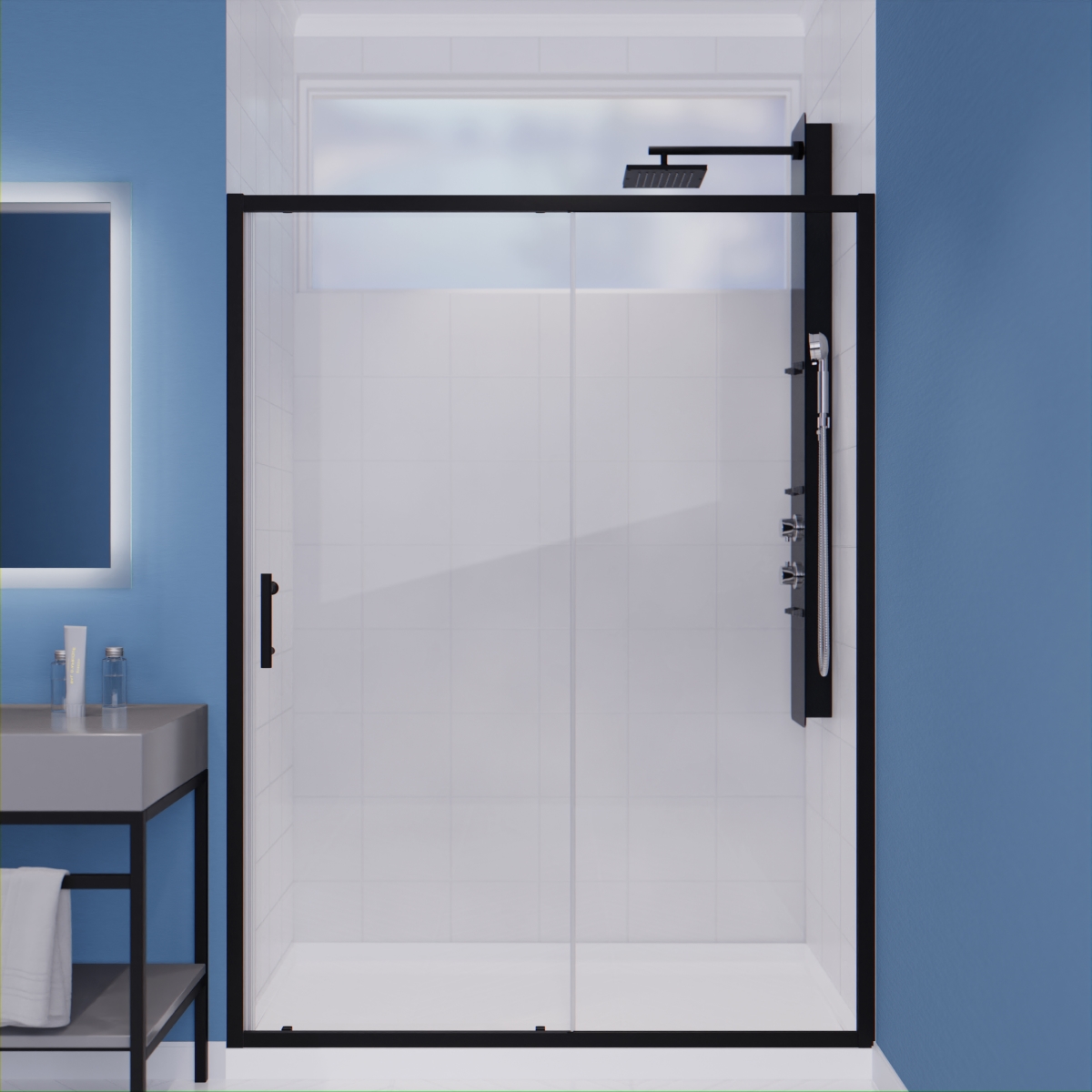 60 x 72 in. Halberd Framed Shower Door with Tsunami Guard in Matte Black