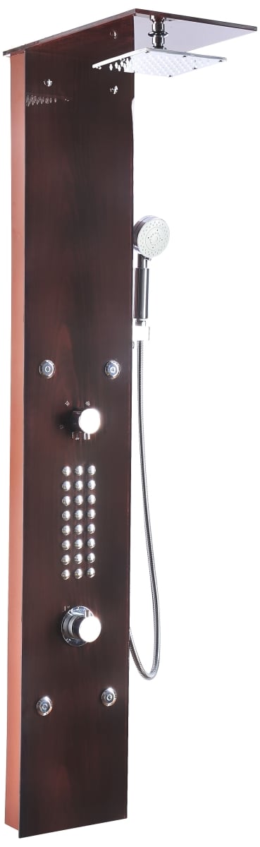 60.75 in. Rite 28-Jetted Full Body Shower Panel with Heavy Rain Shower & Spray Wand in Mahogany Style Deco-Glass
