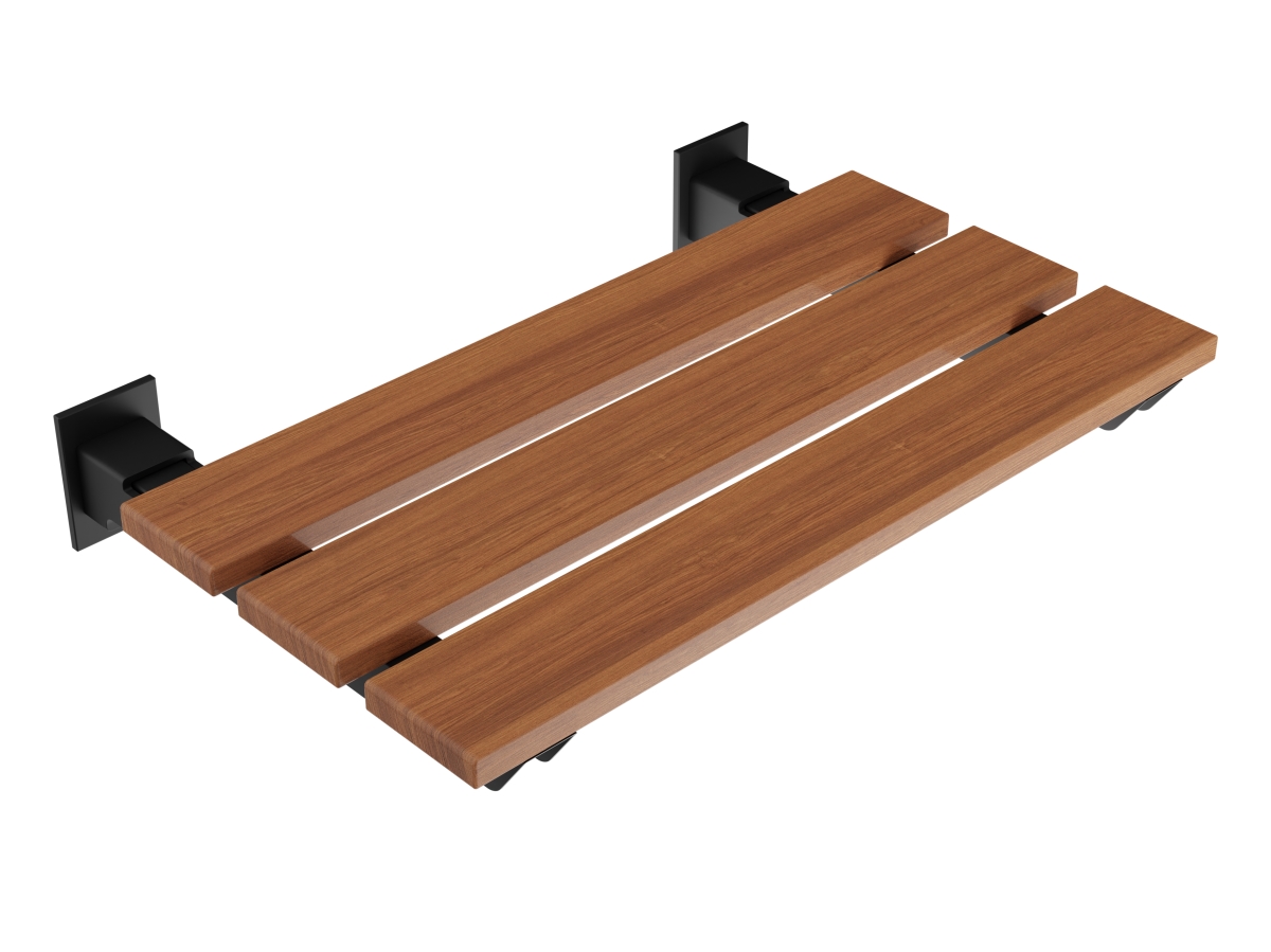 18.7 in. Bohemian Teak Wall Mounted Folding Shower Seat in Matte Black