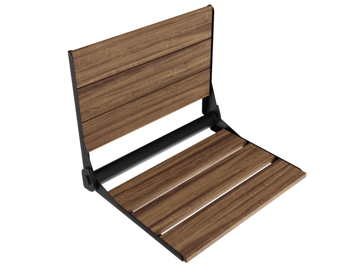 17 in. Saxon Teak Wall Mounted Folding Shower Seat in Matte Black