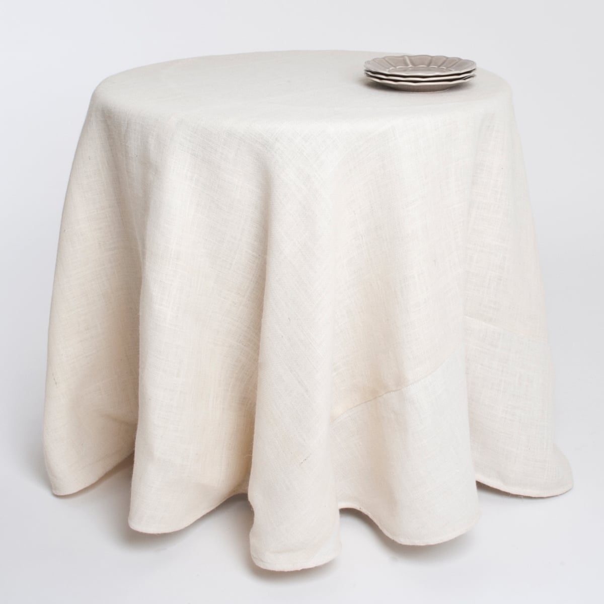SARO 120 in. Round Burlap Tablecloth - Ivory