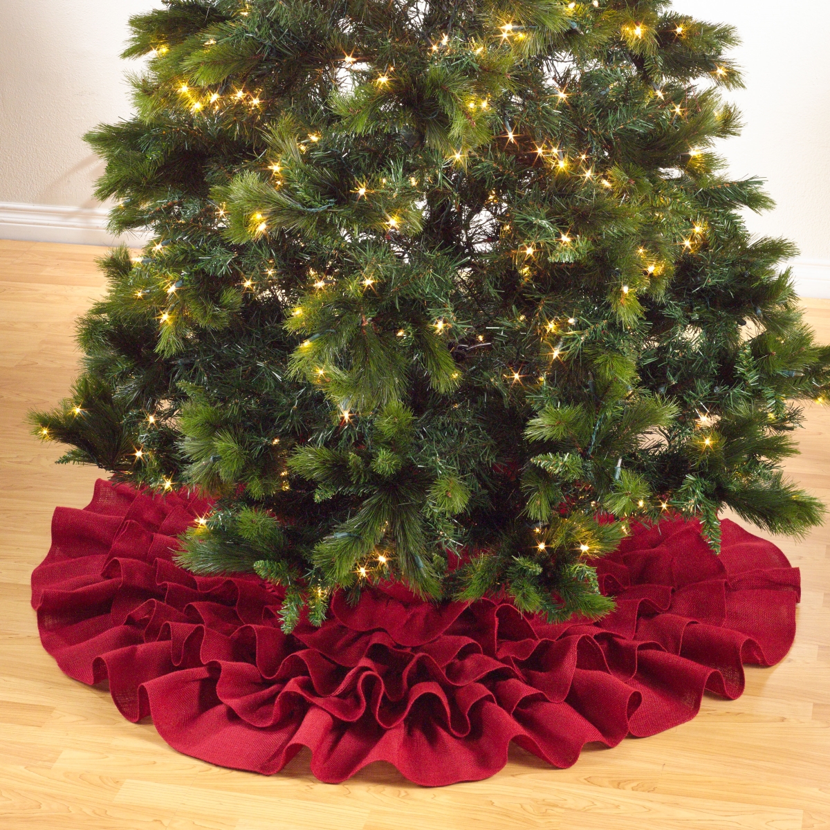 SARO  Ruffled Design Tree Skirt - Red