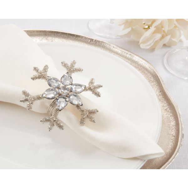 Picture of Saro Lifestyle NR703.S 3.5 in. Beaded Snowflake Design Napkin Rings, Natural - Set of 4