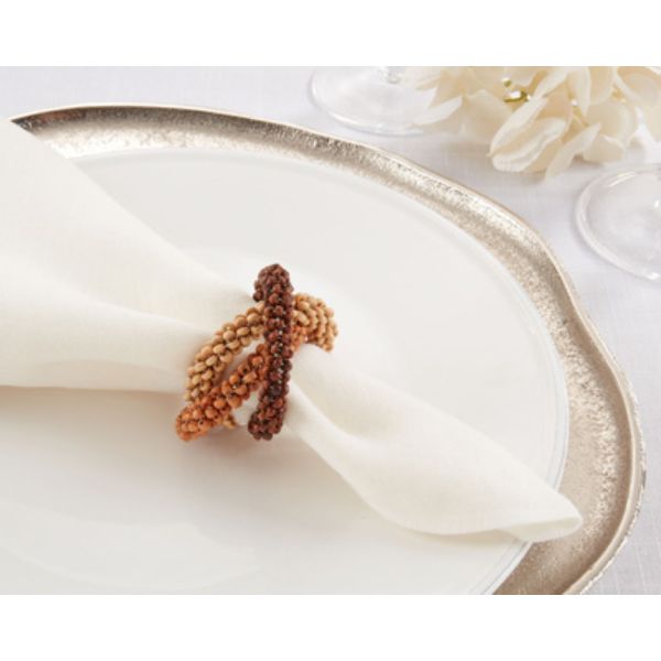 3.5 in. Beaded Interlock Design Napkin Rings, Natural - Set of 4