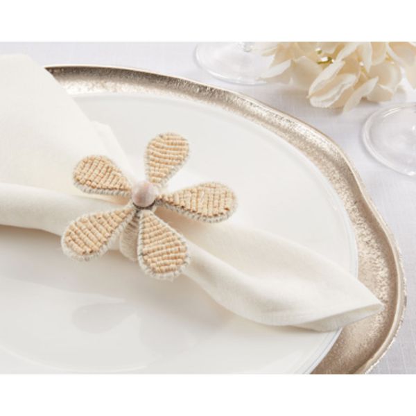 Picture of Saro Lifestyle NR922.N 3.5 in. Beaded Flower Design Napkin Rings, Natural - Set of 4