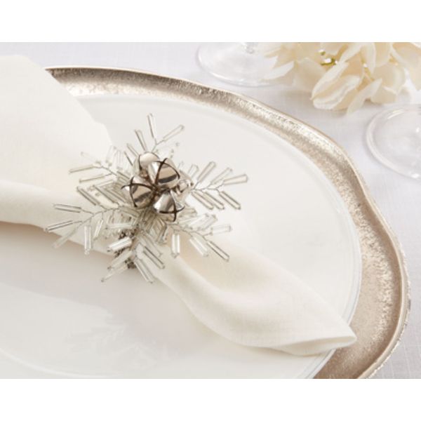 Picture of Saro Lifestyle NR751.S 4 in. Beaded Snowflake & Bells Napkin Rings, Natural - Set of 4