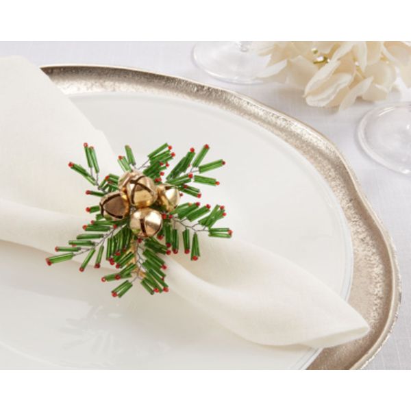 Picture of Saro Lifestyle NR751.RG 2.5 in. Beaded Snowflake & Bells Napkin Rings, Natural - Set of 4