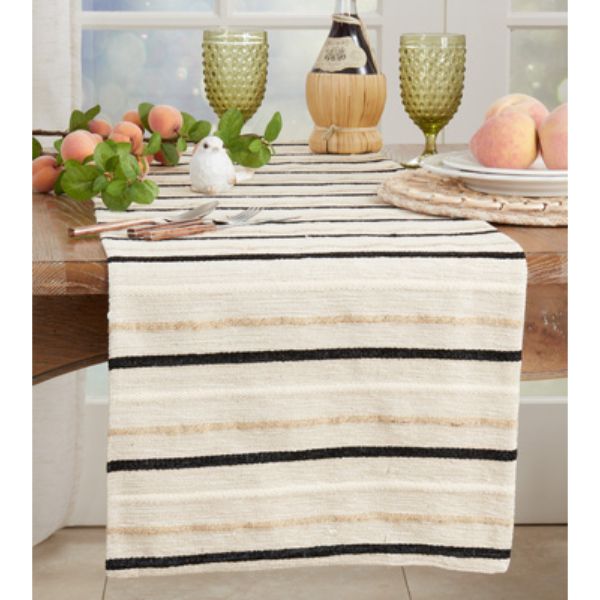 Picture of Saro Lifestyle 392.BW1672B 16 x 72 in. Striped Cotton Table Runner, Black & White
