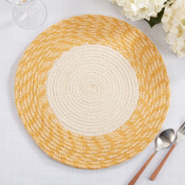 1027.Y15R 15 in. Round Hand Braided Placemats, Yellow - Set of 4